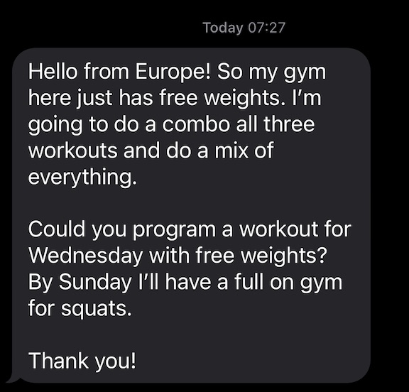 online personal training client travel